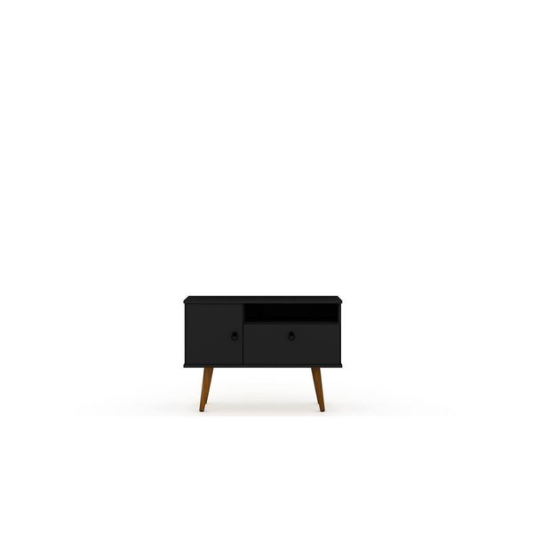 Designed To Furnish Tribeca Mid-Century Modern TV Stand with Solid Wood Legs in Black, 26.77 x 35.43 x 15.75 in. DE2616270